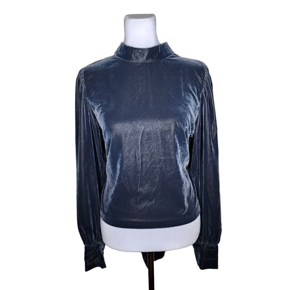 Banana Republic Long Sleeve High Neck Open Back Wrap Velvet Top Women Size M Gra